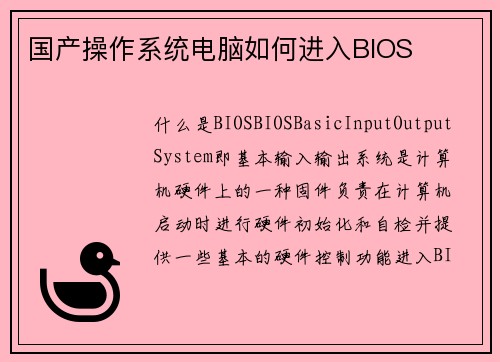 国产操作系统电脑如何进入BIOS