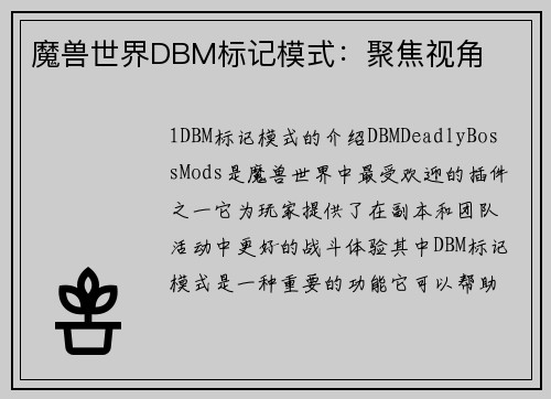魔兽世界DBM标记模式：聚焦视角